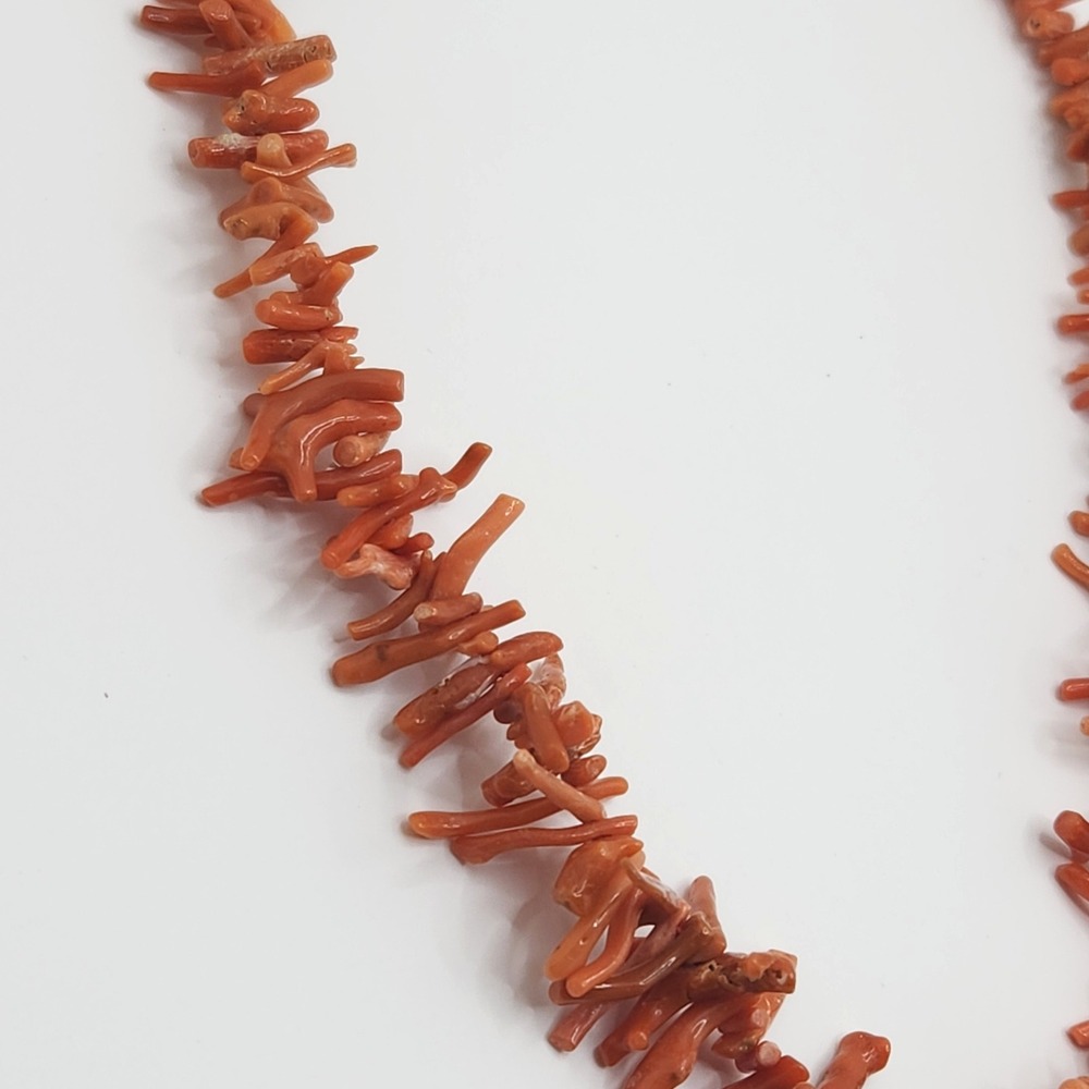 Vintage Natural Branch Coral Necklace Salmon Orange Statement 20 Inch Fringe - Picture 3 of 7
